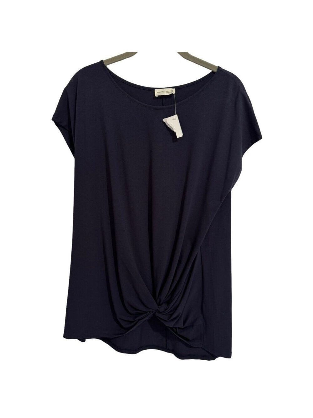 Elegantees Sita Organic Cotton Twisted Front Top Deep Purple Sz L Short Sleeve